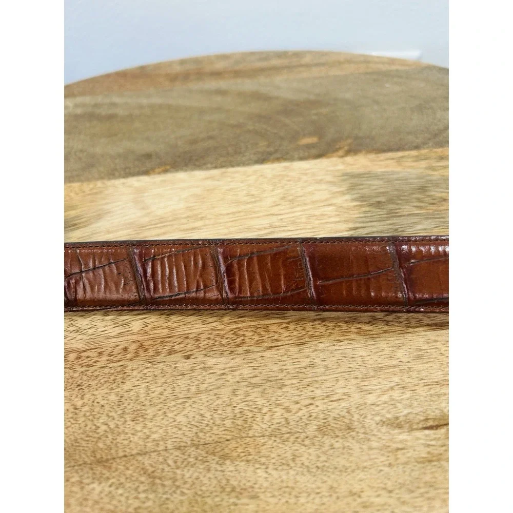 Vintage Trafalgar Tom James Men's Embossed Brown Leather  Belt 32 Chestnut